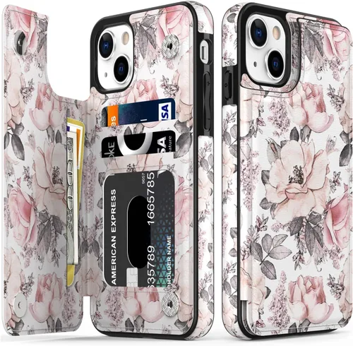 Vista 369 de LETO para iPhone 15 Pro Funda tipo cartera - Tapa tipo folio con patada - Diseños de moda - Tarjetero - Funda protectora para mujeres y niñas - 6.1