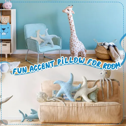 Vista 6 de Tatuo 2 almohadas de playa bonitas con forma de pez de estrella de mar de 20 pulgadas, almohadas de felpa con forma de estrella de playa, decoración