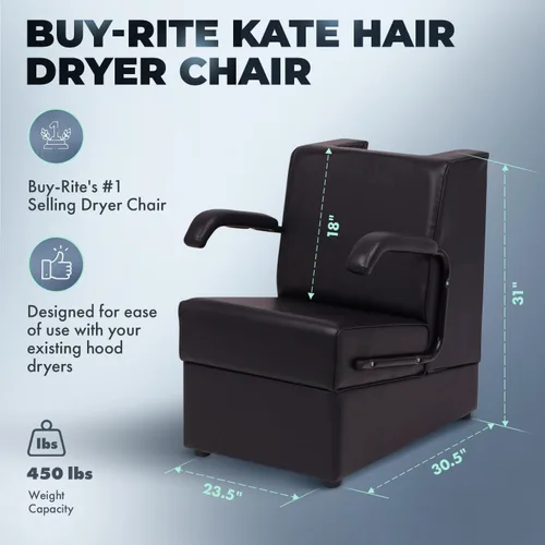 Vista 2 de Buy-Rite Kate - Silla profesional de secador de pelo, silla de salón comercial con marco de madera, cojines gruesos, brazos extraíbles y espalda