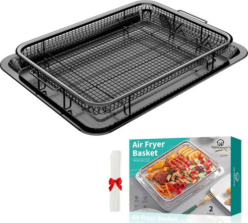 Vista 13 de Cesta para Freidora de Aire para Horno, OPENICE Bandeja y Sartén Grande de Freidora de Aire de 15.6" x 11.6" con 30 Piezas de Papeles de Pergamino