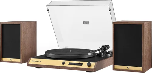 Vista 7 de Crosley C72 - Tocadiscos Bluetooth de 2 velocidades con transmisión por correa con altavoces de 80 W y brazo de fibra de carbono, nogal