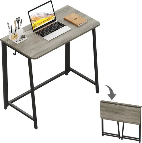 Vista 78 de WOHOMO Escritorio plegable de mármol sintético blanco, escritorio pequeño de 31.5 pulgadas para espacios pequeños con patas doradas, escritorio