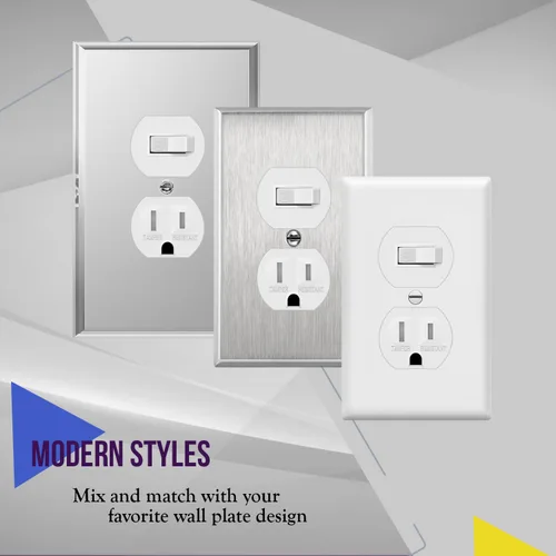 Vista 7 de ENERLITES Combinación de un solo polo 15A/120VCA y receptáculo resistente a manipulaciones 15A/125VAC, grado residencial, certificación UL, Blanco