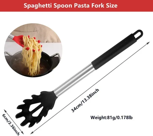 Vista 2 de Tenedor de silicona para pasta, cuchara de espagueti, para cocina, resistente al calor, cuchara de pasta de grado alimenticio con mango de acero