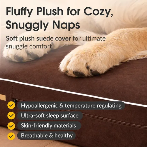 Vista 5 de KOPEKS Cama ortopédica de espuma viscoelástica para perros de 7 pulgadas de grosor, cama extragrande para perros con almohada, color marrón, 50 x 34