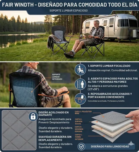 Vista 6 de FAIR WIND - Juego de 2 sillas acolchadas de gran tamaño con soporte lumbar