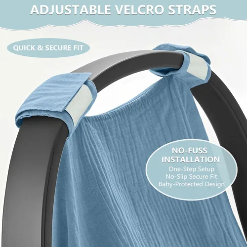 Vista 3 de Funda de asiento de automóvil para bebé, funda de asiento de automóvil 100% de muselina, fundas universales para asiento de automóvil, funda de Azul