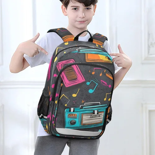 Vista 6 de Colorful Boombox Music Retro Backpack Lightweight Bookbag Travel Backpack College School Laptop Bag with Reflective Stripes