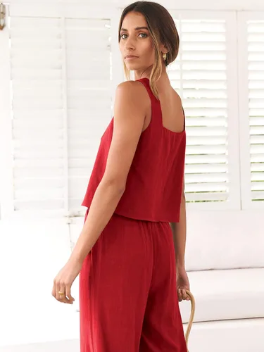 Vista 6 de ANRABESS Conjuntos de 2 piezas para mujer de lino, pantalones, mono de conjunto de descanso a juego, ropa casual de verano para la playa