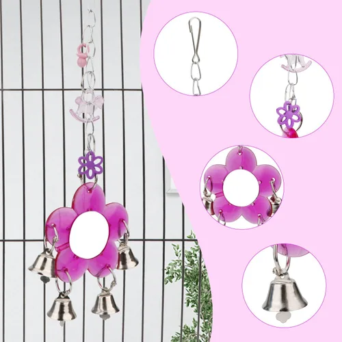 Vista 3 de Hypeety Espejo de pájaro para mascotas con campana, juguete interactivo para loro, guacamayo africano, periquitos, cacatúas, cacatúas, conure