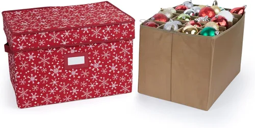 Vista 26 de Covermates Keepsakes – Caja de almacenamiento ajustable de 72 piezas – Capacidad para adornos de 4 pulgadas – Resistente – Asas – apilables
