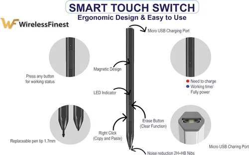 Vista 3 de 4096 Lápiz óptico de presión para Microsoft Surface Pro 9/8/7/6/5/4/3/X Surface Laptop Book Studio Surface 3/Go3/Go2/Go Protocolo de bolígrafo