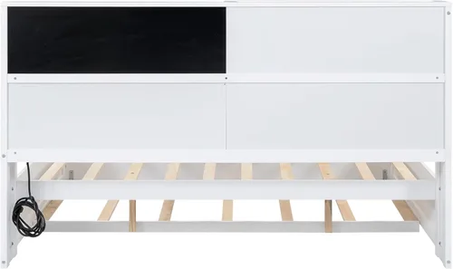 Vista 123 de Quarte Elegante cama de plataforma con estanterías en forma de L, cama de plataforma de madera tamaño individual con 2 cajones de almacenamiento