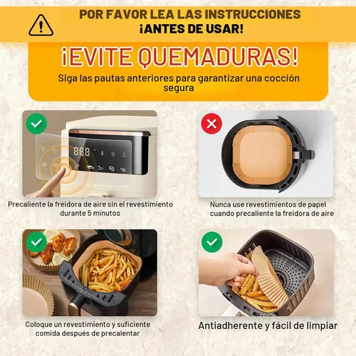 Vista 5 de 375 forros de papel para freidora de aire, cuadrados de 8 pulgadas, desechables, papel pergamino resistente para freidora de aire de 5 a 8 cuartos