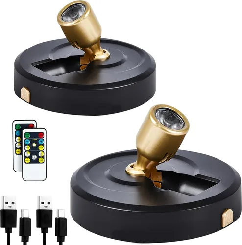 Vista 13 de Paquete de 2 Focos LED Inalámbricos a Batería para Cuadros, Luces de Disco con 2 Controles Remotos, Foco Adhesivo Regulable con Temporizador