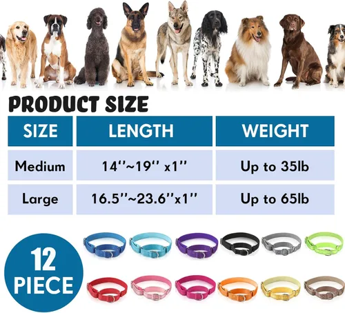 Vista 3 de Cunno 12 collares de Martingala para perros medianos, collar reflectante para perro con hebilla de metal duradera, nailon ajustable para mascotas