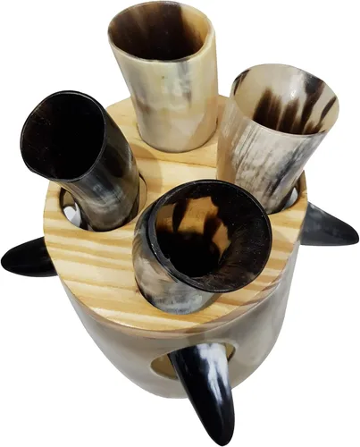 Vista 8 de Cuerno vikingo hecho a mano con soporte Auténtico Ceremonial Mead Ale Glass Tradicional Nórdico Cerveza Beber Set