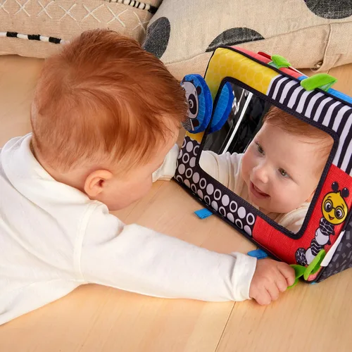 Vista 2 de Baby Einstein Flip para Arte Espejo de Actividad de Piso de Alto Contraste con Tarjetas para Llevar, Juego de Tiempo de Barriga, Recién Nacido+