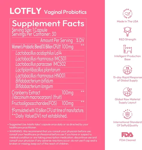 Vista 6 de Probióticos vaginales para mujeres 100 mil millones de UFC con extracto de arándano para equilibrio del pH y apoyo de las infecciones urinarias