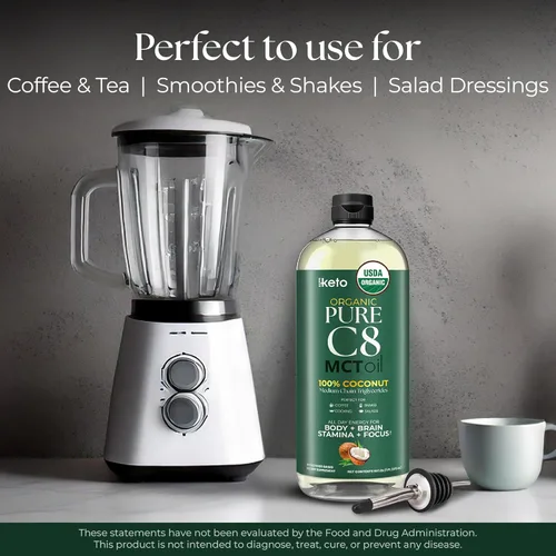 Vista 7 de Keppi Aceite orgánico MCT - C8 sin sabor, sin OMG, certificado orgánico, sin gluten, sin aceite de palma, vegano, kosher, halal, aceite de coco