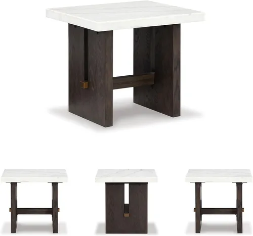 Vista 6 de Signature Design by Ashley Burkhaus - Mesa auxiliar tradicional con mesa de mármol, marrón oscuro y blanco