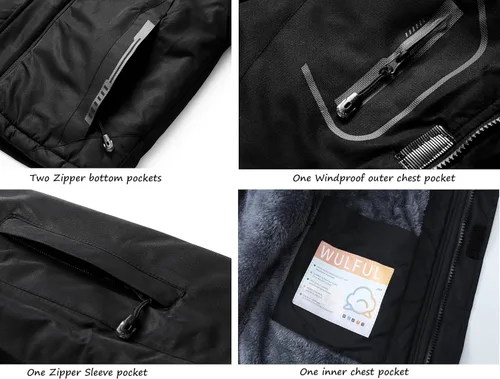 Vista 6 de WULFUL Chaqueta de esquí impermeable para niño, abrigo de invierno con capucha de forro polar cálido para nieve