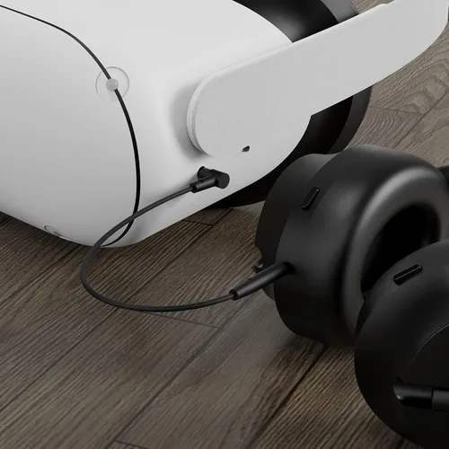 Vista 5 de Geekria QuickFit VR Short Audio Cable Compatible with Oculus Quest 2, HTC Virtual Reality Headset, 3.5mm Male to 2.5mm Male Cord, TRS Replacement