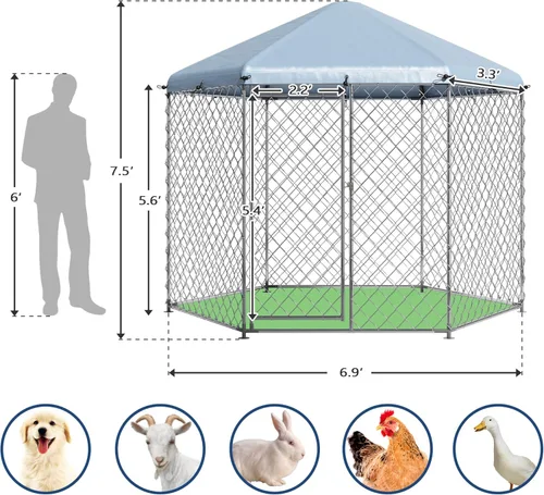 Vista 2 de Perrera para perros grandes, 6.9 pies de largo x 6.9 pies de ancho x 7.5 pies de alto, valla para perros al aire libre para patio, casa de perro
