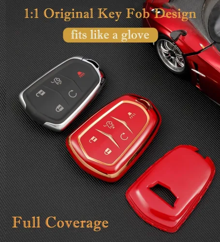 Vista 4 de Funda para Llavero Cadillac Escalade, para Cadillac ATS CTS CT6 STS SRX XT5 Funda de Llavero de TPU Suave Premium Protección Completa Soporte