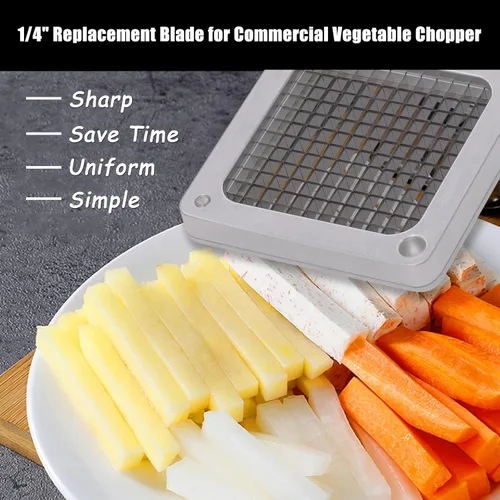 Vista 2 de Cuchilla de repuesto de 1/4 pulgadas con bloque de empujador, cuchilla cortadora comercial de papas fritas, picadora comercial de verduras