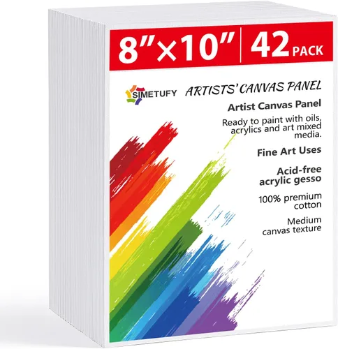 Vista 12 de Simetufy Paquete de 42 tableros de lienzo pequeños de 5 x 7 pulgadas para pintar, paneles de lienzo planos preimprimados de 8 onzas, sin ácidos