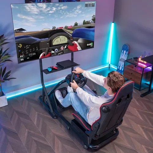 Vista 6 de GTPLAYER Monitor Stand Mobile TV Stand with Adjustable Height for 32-65 Inch Display TV Mount Fit for Racing Wheel Stand, Racing Simulator Cockpit