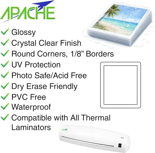 Vista 4 de Apache Paquete de 1000 bolsas de laminado de 5 mil, capacidad para tarjetas de visita de 2 x 3.5 pulgadas (hojas de 2.3 x 3.8 pulgadas), suministros