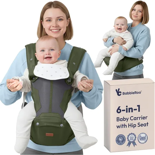 Vista 11 de BabbleRoo Portabebés de Crecimiento – Portabebés 6 en 1 Certificado de Seguridad con Asiento de Cadera, Portabebés Ergonómico y Ajustable para Niños