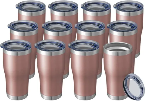 Vista 27 de HASLE OUTFITTERS Vaso de 20 onzas a granel, vasos de acero inoxidable con tapa, vaso aislado al vacío, vaso de doble pared, tazas de café, gris