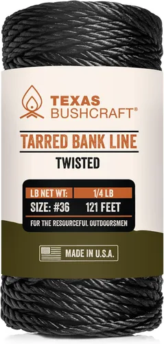 Vista 12 de Texas Bushcraft Tarred Bank Line Twine - #36 Cuerda de nailon negro para pesca, camping y supervivencia al aire libre – Cordón resistente