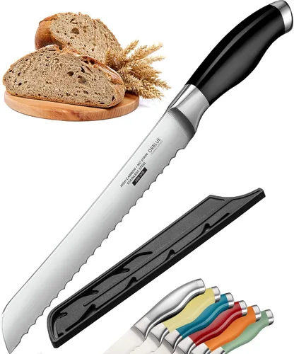 Vista 15 de Cuchillo de Pan Dentado Orblue con Borde Ondulado Súper Afilado de Acero Inoxidable Mejorado - Cortador de Pan Ideal para Rebanar Bagels Caseros