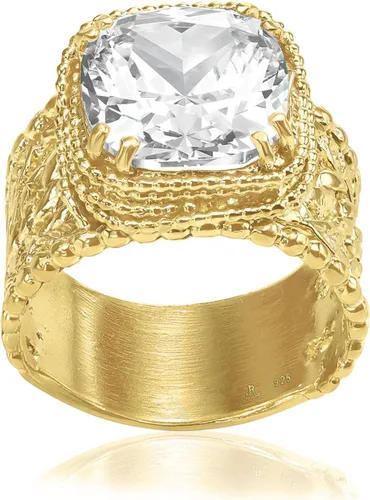 Vista 5 de JEAN RACHEL JEWELRY 925 Sterling Silver & 14K Gold Plated Silver Ring - Granule Braid Leaf with Cubic Zirconia Vintage Design - Hypoallergenic, Lead