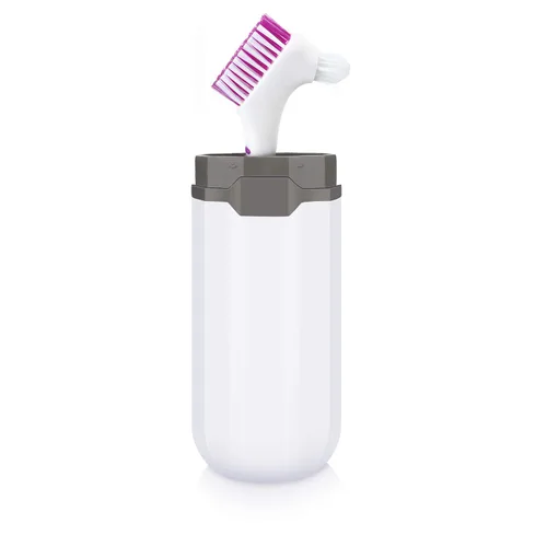 Vista 2 de WILLBOND 6 cepillos de dentadura postiza, cepillo retenedor de limpieza de dentaduras duras con estuche de transporte blanco para limpieza de azul