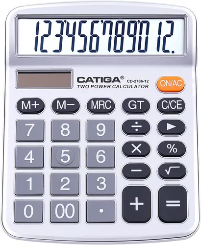 Vista 8 de CATIGA CD-2786 - Calculadora de escritorio de 12 dígitos con pantalla LCD grande y botón sensible, energía solar dual y batería, función estándar