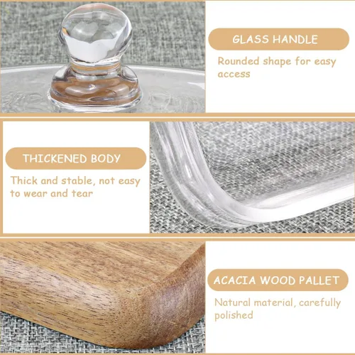 Vista 3 de Mantequillera de vidrio con tapa, recipiente de vidrio transparente para mantequilla, queso crema y pastel de postre (acacia)