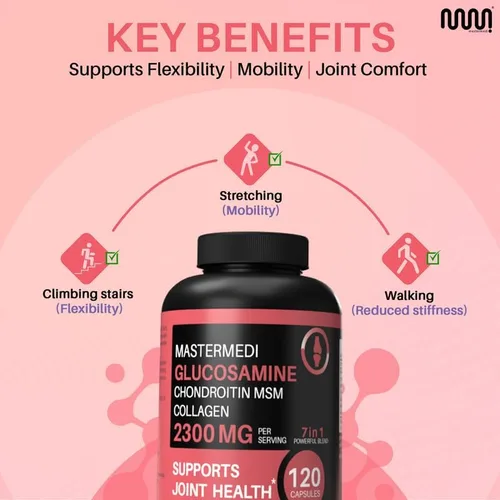 Vista 4 de mastermedi Cápsulas de colágeno glucosamina condroitina MSM – Fórmula de apoyo articular de 2300 mg – con cúrcuma, boswellia, ácido hialurónico