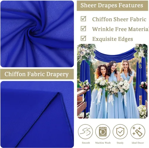Vista 5 de FANPROMS Cortinas de gasa para arco de boda, 2 paneles de 18 pies, cortinas de gasa transparente para ceremonia, 6 yardas, tela drapeada para arco