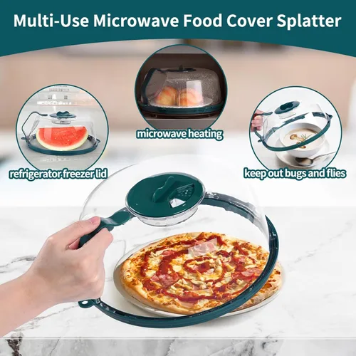 Vista 6 de Cubierta para microondas con vaporizador de agua, cubierta antisalpicaduras para microondas, cubiertas de 10 pulgadas con asa integrada y protector