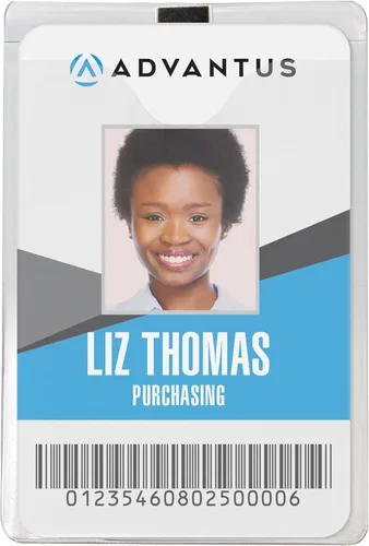 Vista 2 de ADVANTUS Soporte para tarjetas de identificación y seguridad con clip, vertical, tamaño de inserción de 3 x 4 pulgadas, vinilo, caja de 50 (75457)