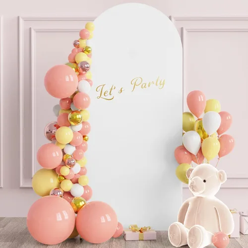 Vista 3 de Wokceer Cubierta de telón de fondo de arco de boda de 5 pies de elastano, ajustada, color blanco, cubierta de arco de boda con parte superior