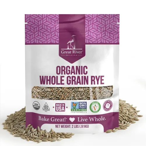Great River Organic Milling - Bayas orgánicas de centeno de grano entero | Grano antiguo rico en fibra, rico en nutrientes, sin OMG, Kosher | Ideal