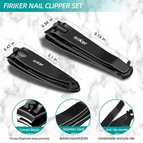 Vista 2 de firiKer Juego de cortaúñas, cortaúñas de acero inoxidable mate negro resistente con lima de uñas, cortadores de uñas y uñas de los pies