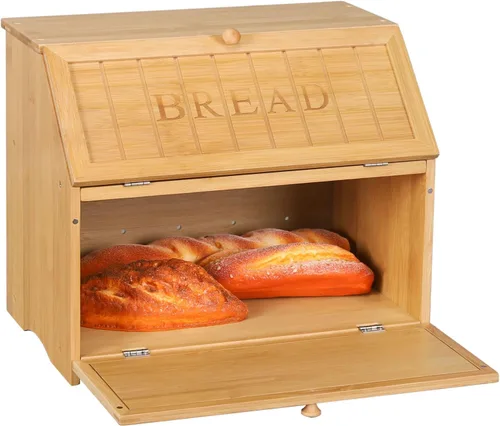 Vista 8 de HOMEKOKO Caja de pan vintage de doble capa grande para encimera de cocina, diseño retro, contenedor de almacenamiento de pan de madera de gran Blanco