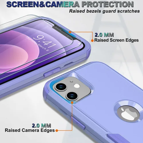 Vista 4 de Funda para iPhone 12, 2 protectores de pantalla de vidrio templado, 10 pies a prueba de caídas, antideslizante, a prueba de golpes, para iPhone 12